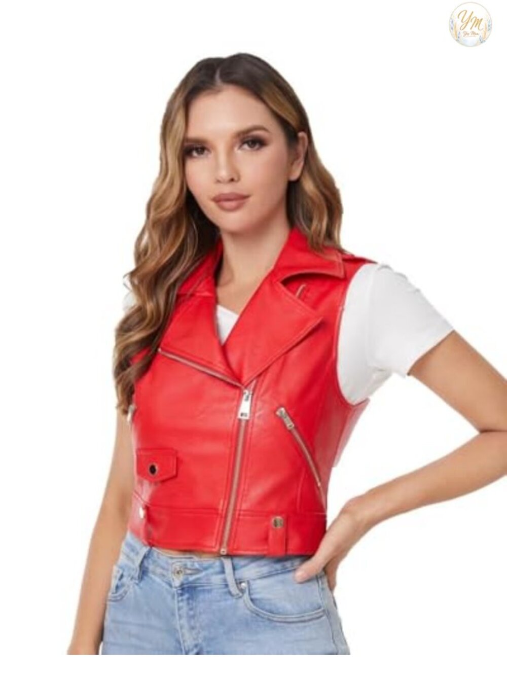 Faux Leather Vest Women Moto Biker Sleeveless Zip Up Waistcoat
